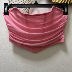 SHEIN Pink Strapless Ruched Tube Top